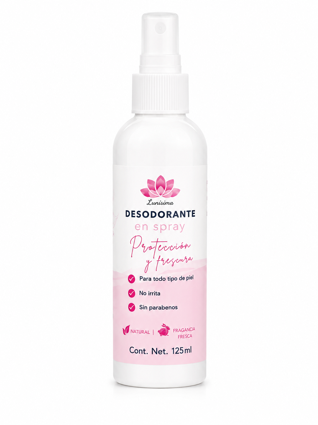 Desodorante Spray protección y frescura libre de aluminio y parabenos de Lunisima