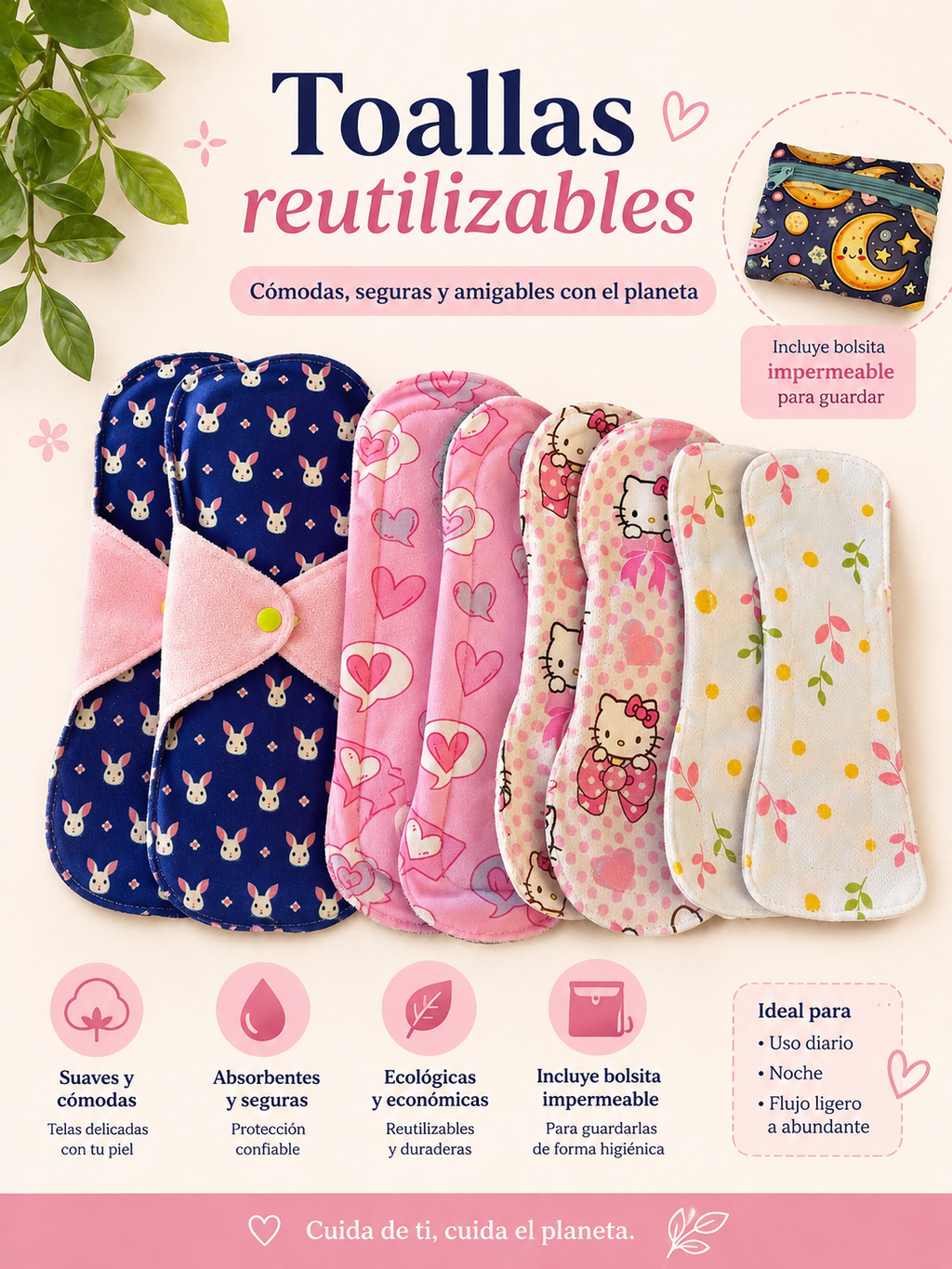Kit completo de toallas Lunisima 9 toallas y 1 bolsa