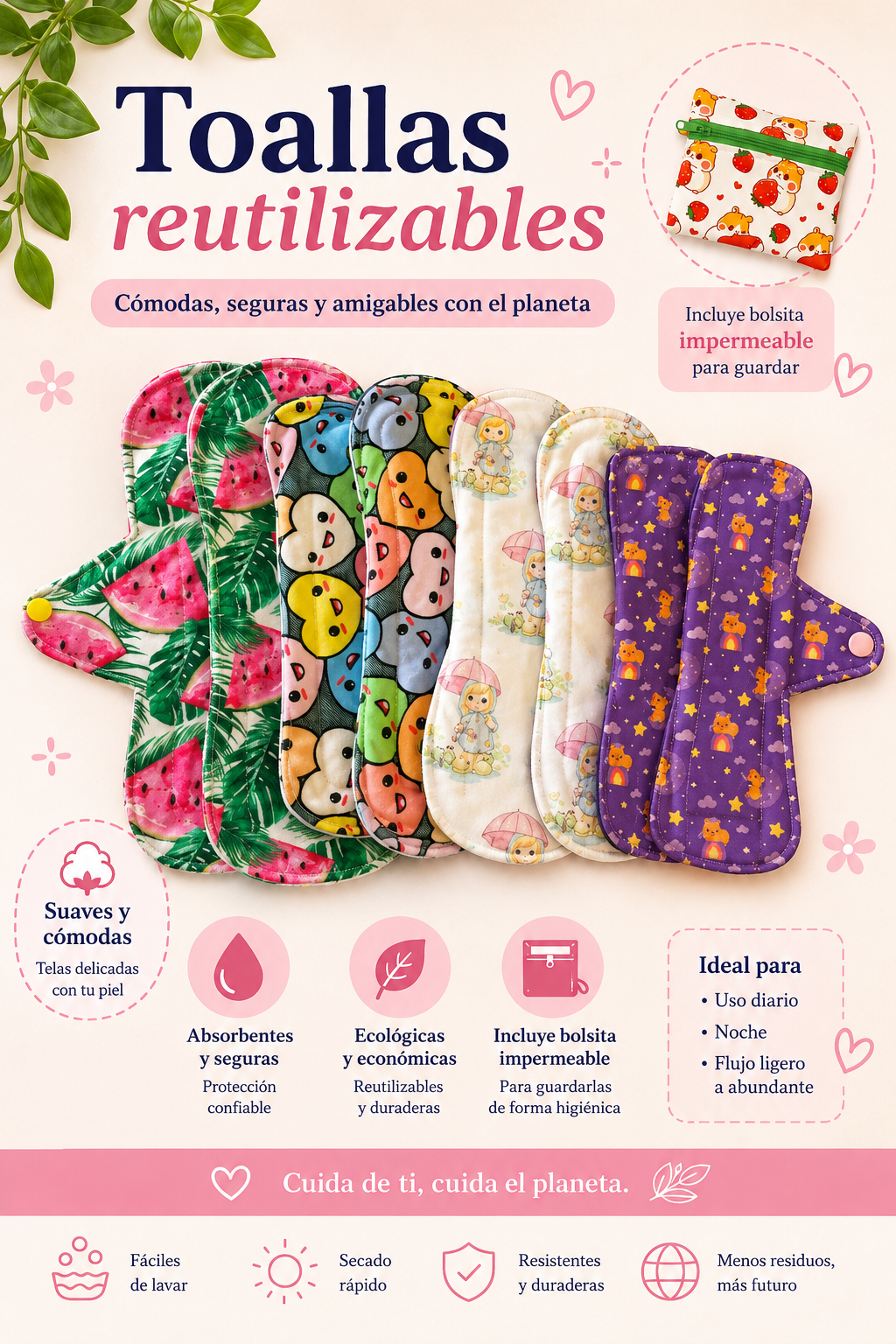 Kit completo de toallas Lunisima 9 toallas y 1 bolsa