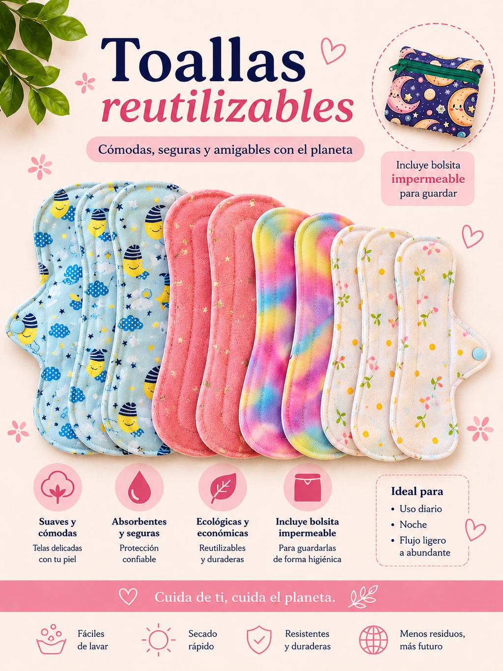 Kit completo de toallas Lunisima 9 toallas y 1 bolsa