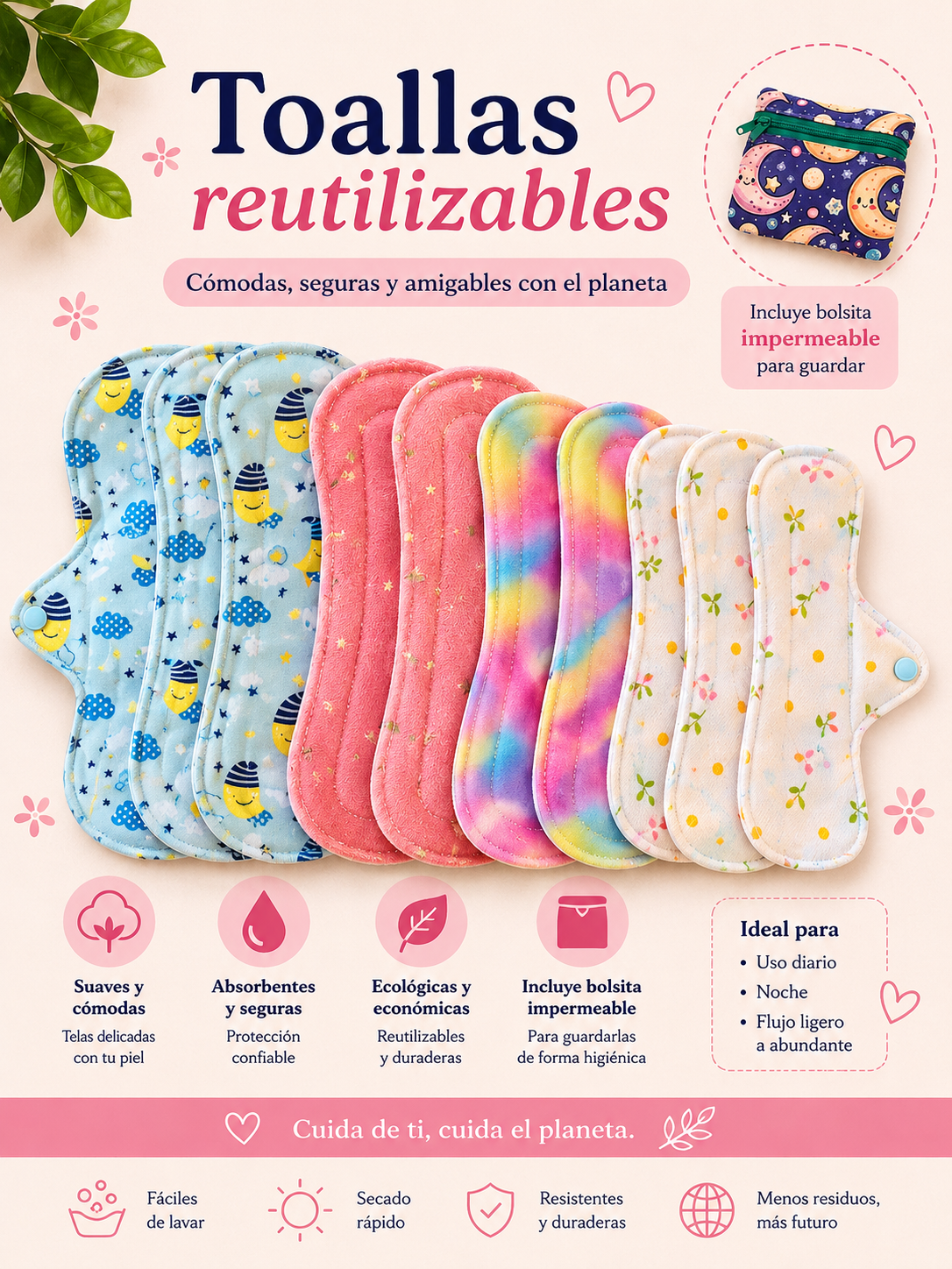 Kit completo de toallas Lunisima 9 toallas y 1 bolsa