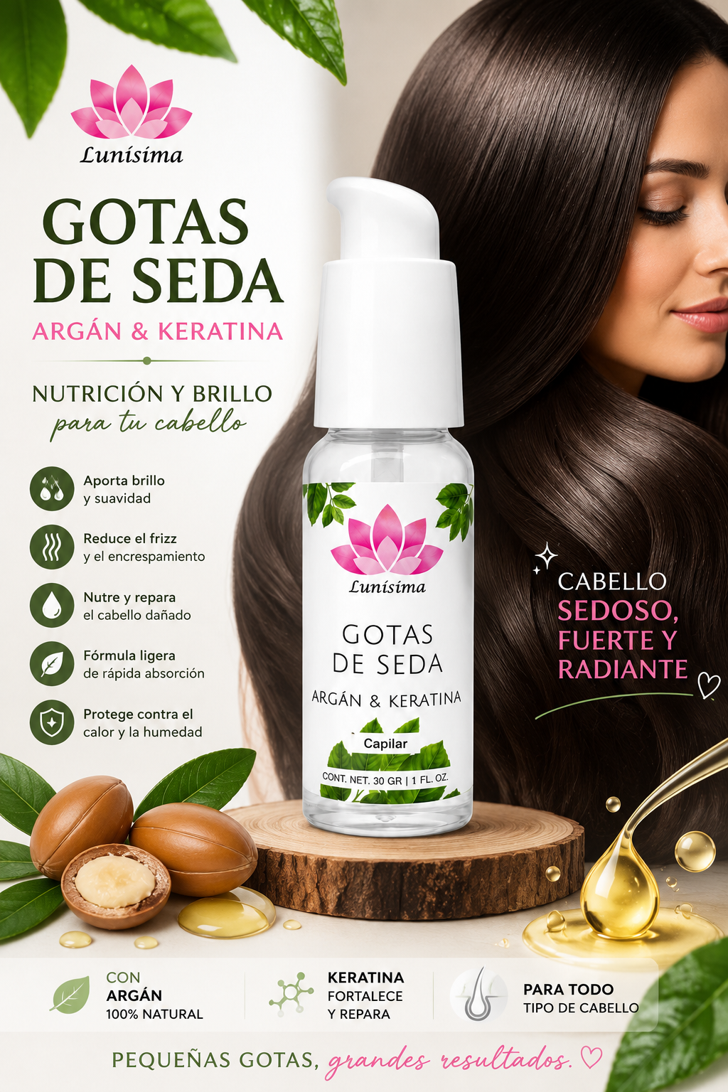 Gotas capilares de seda, keratina y argan