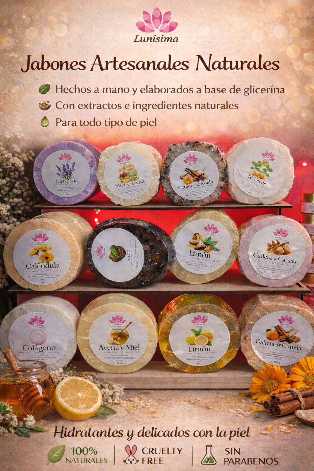 Jabon artesanal de Glicerina Lunisima 100 gr